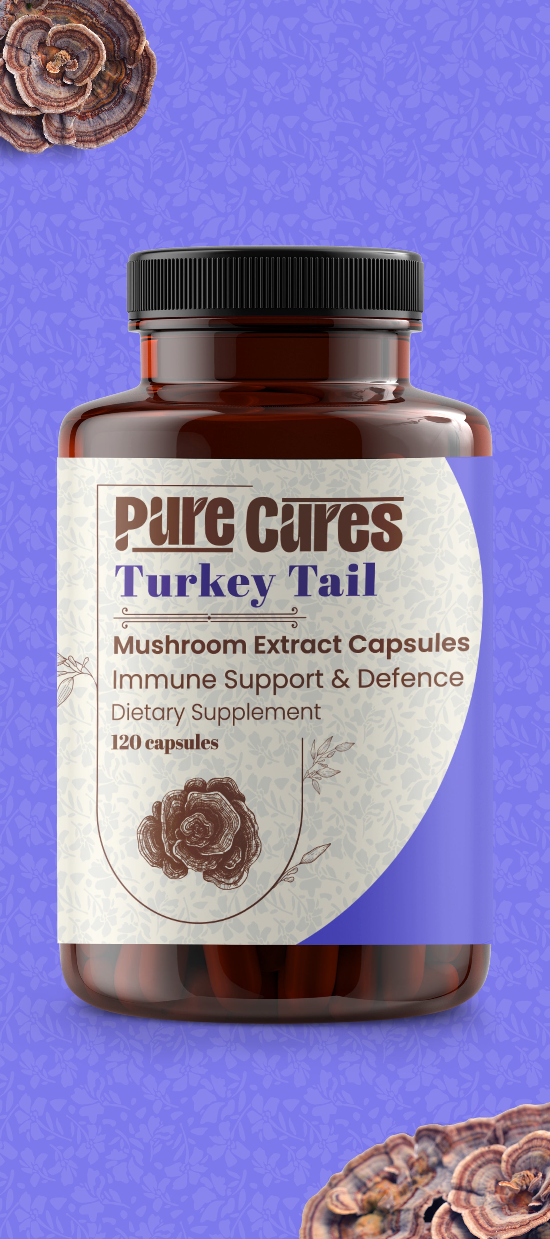 Pure Cure Turkey Tail Mushroom Extract Capsules by Nouris – Boost immunity and support gut health with this organic supplement, rich in antioxidants. Perfect for overall wellness and cancer support, available at Lebanon's leading medicinal mushroom store.